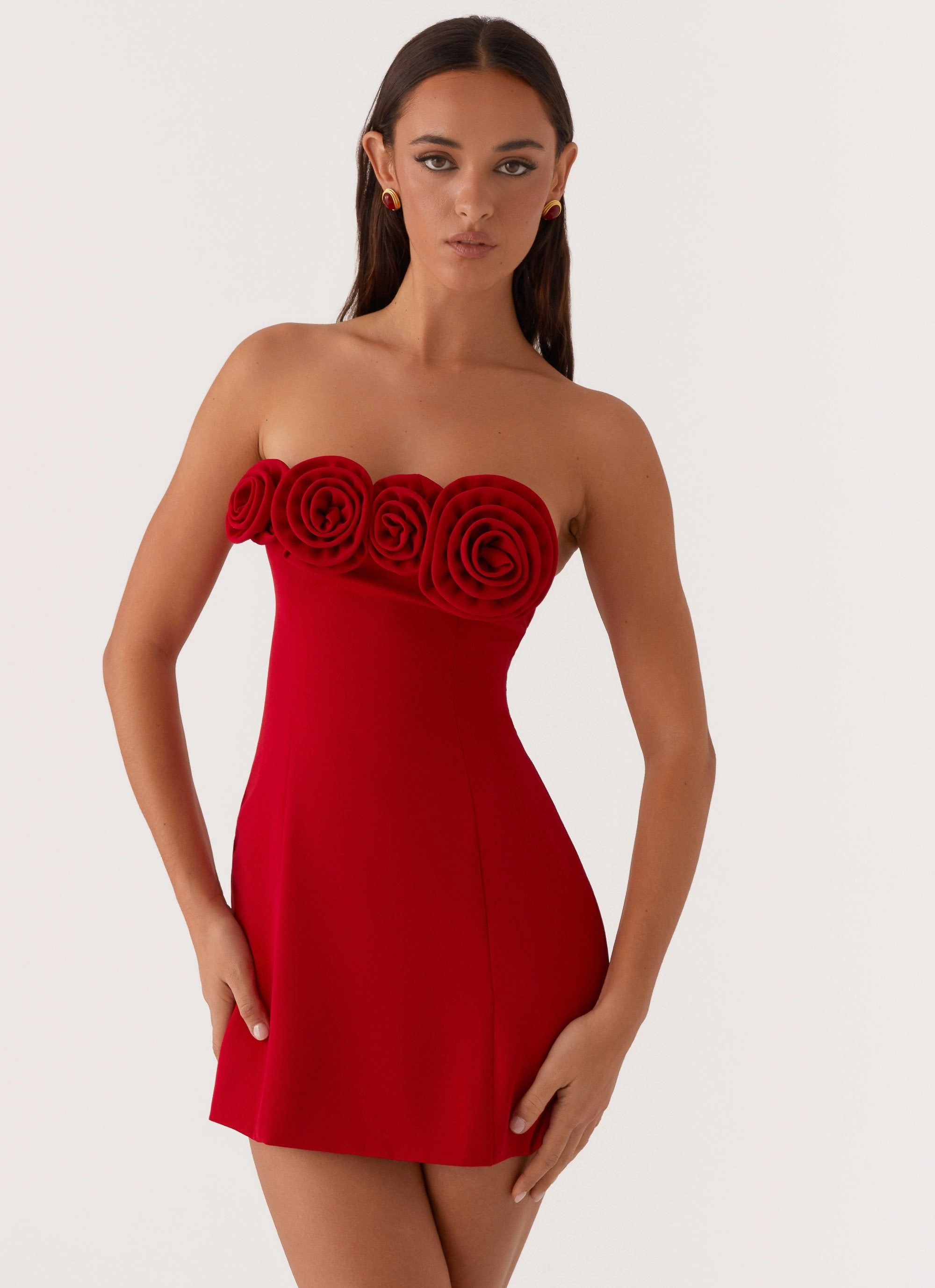 Patsie Strapless Mini Dress - Red Summer Ease Soft Fit Wear