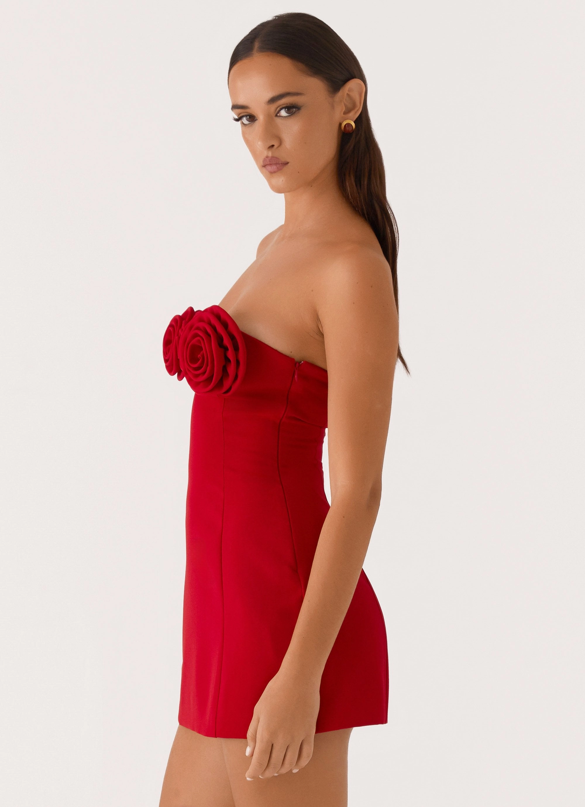 Patsie Strapless Mini Dress - Red Hidden-Pocket
