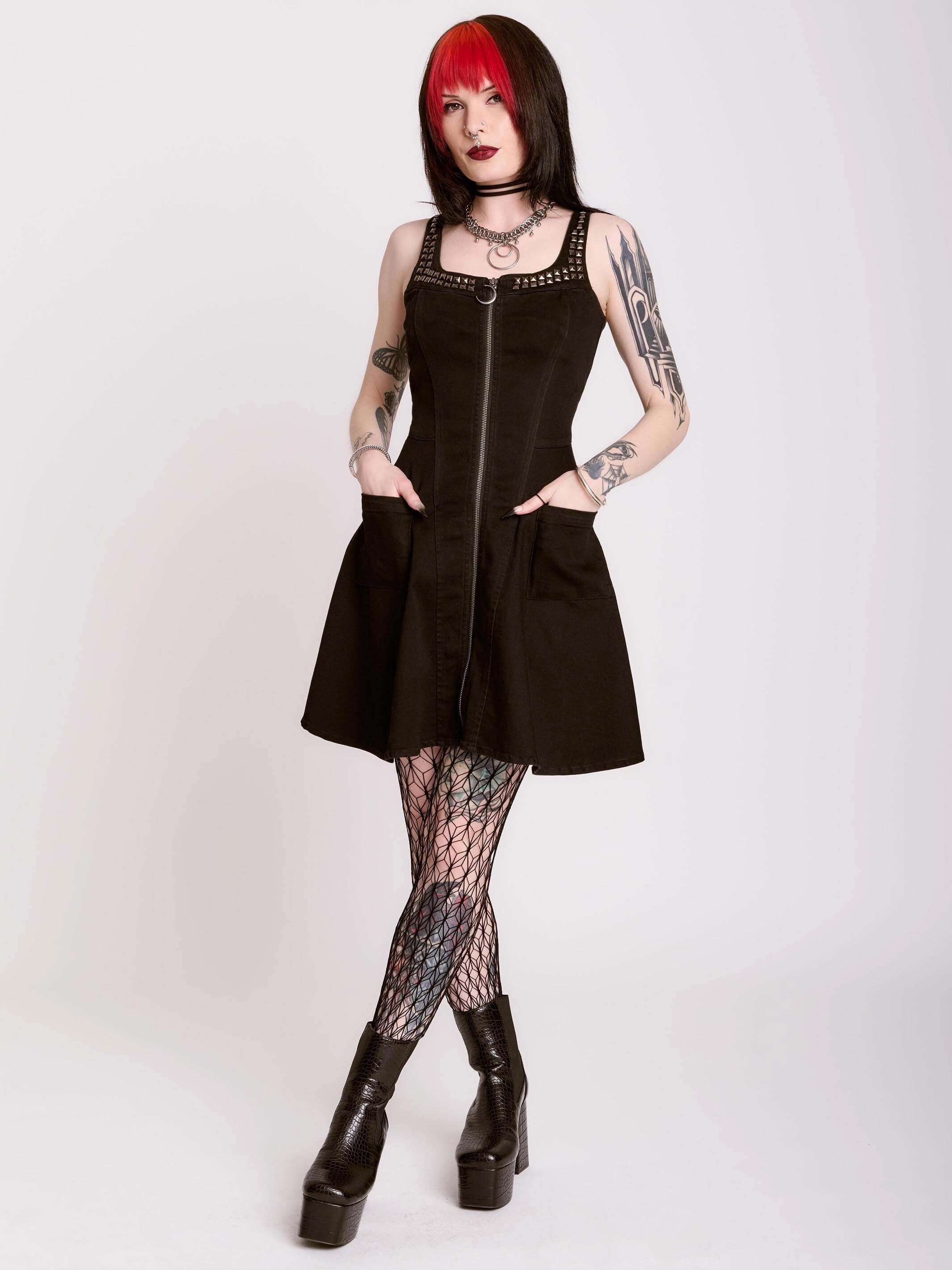 Studded Denim Dress Layering Piece