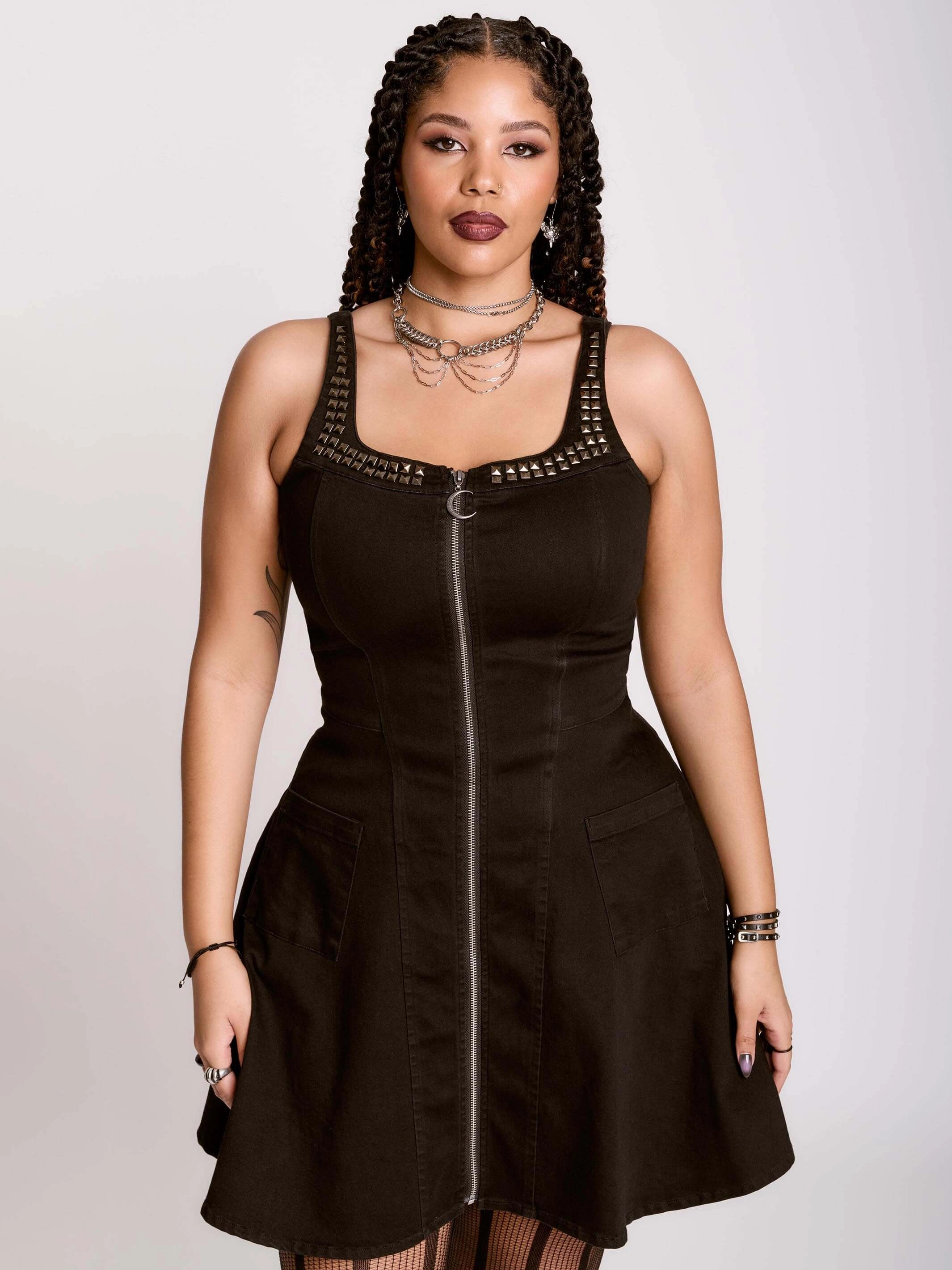 Studded Denim Dress Petite Chic