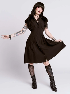 Layerable Piece Versatile Style Wear Studded Skull Button Dress