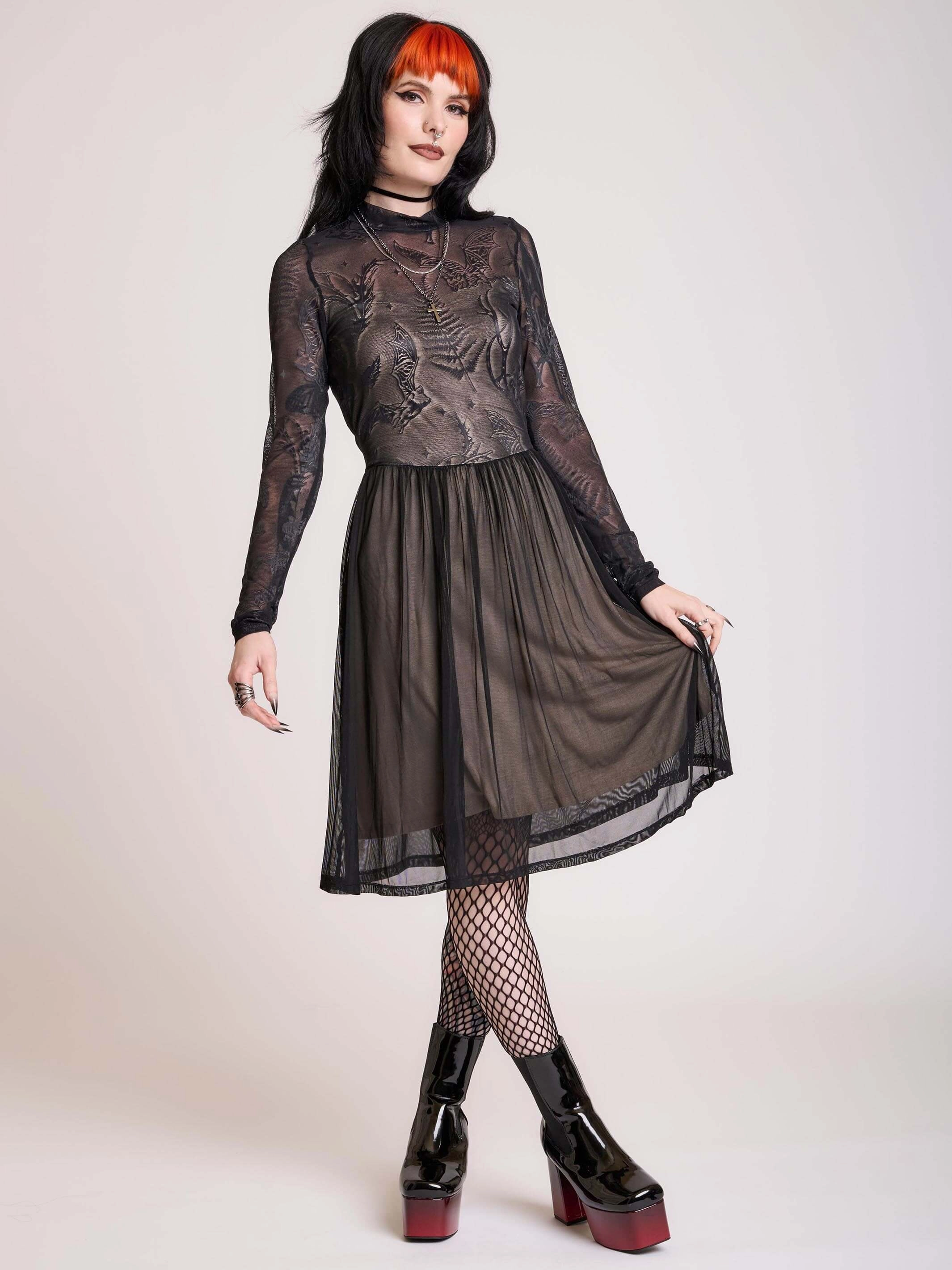 Bat Mesh Dress Slim Touch