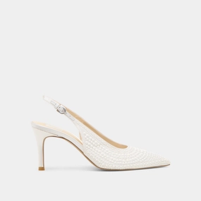 ELASI PEARL HEELS TRUE WHITE SATIN Sleek Profile