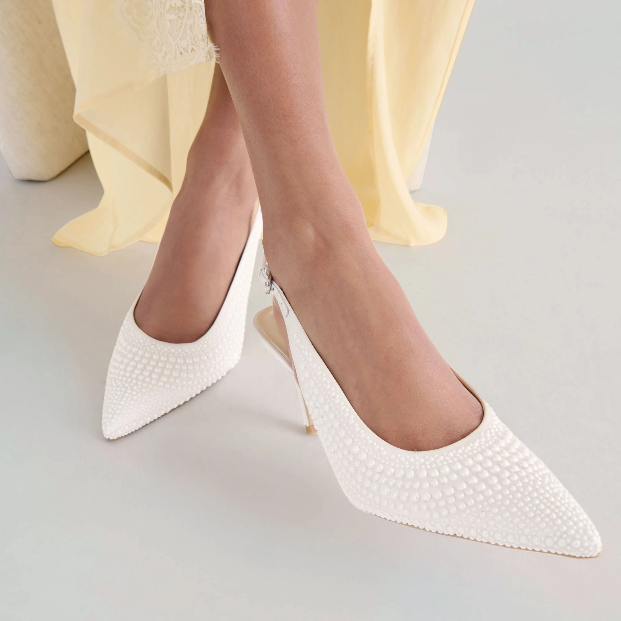ELASI PEARL HEELS TRUE WHITE SATIN Tall Grace