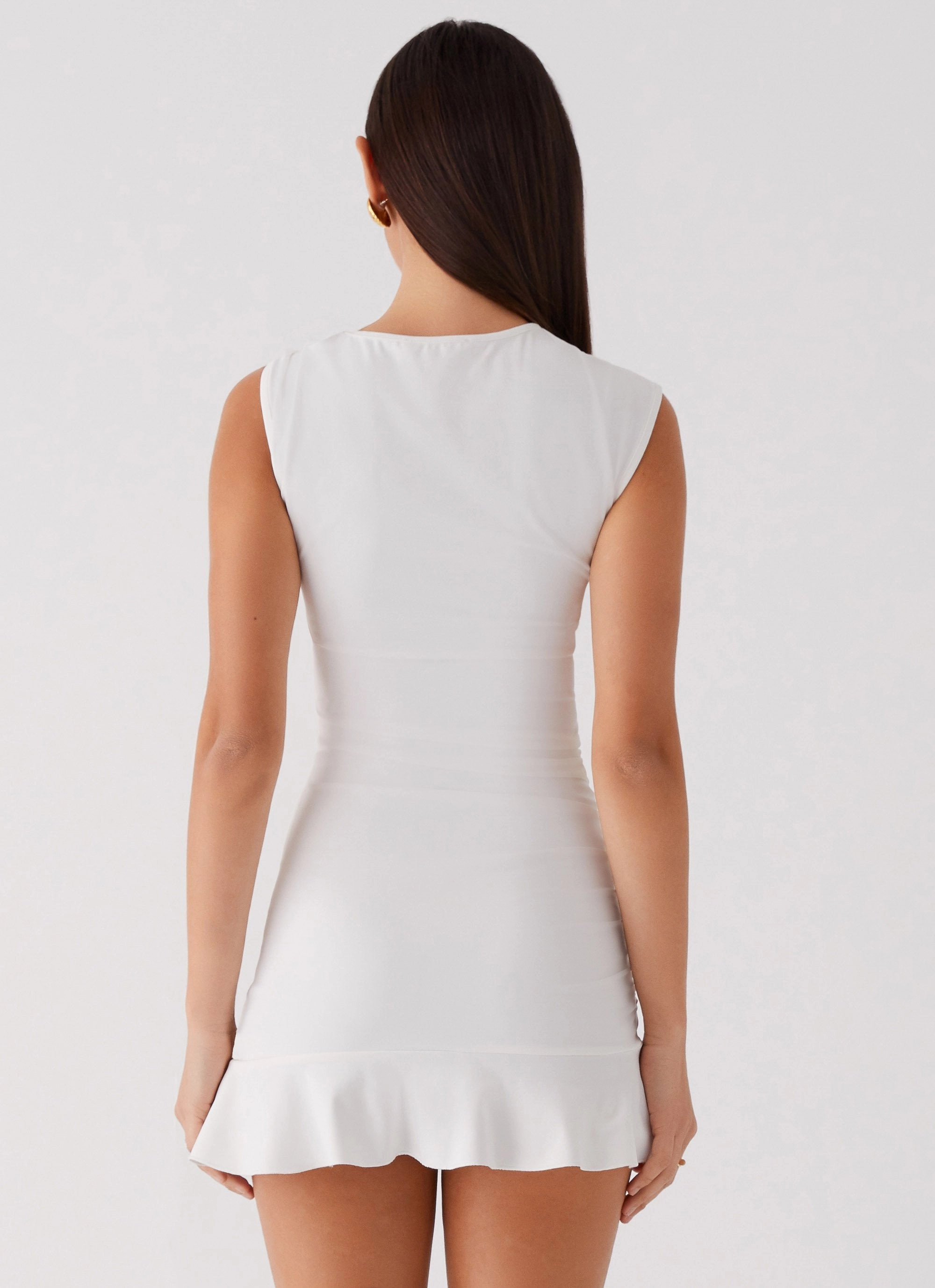 Katy Frill Mini Dress - Ivory Structured Fit