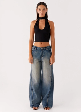 Daily Driven Trendy Sunny Vibes Calico Denim Jeans - Indigo