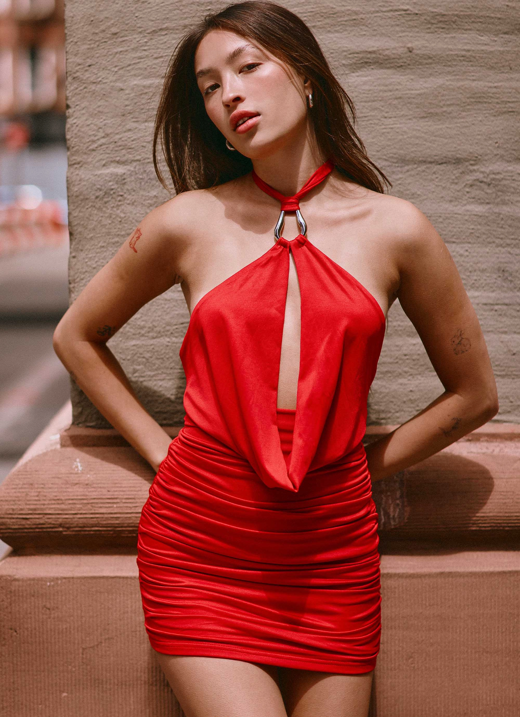 Samara Halterneck Mini Dress - Red Minimalist feel