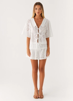 Summer Escape Embroidered Mini Skirt - White Modest Wear Easy Outfit