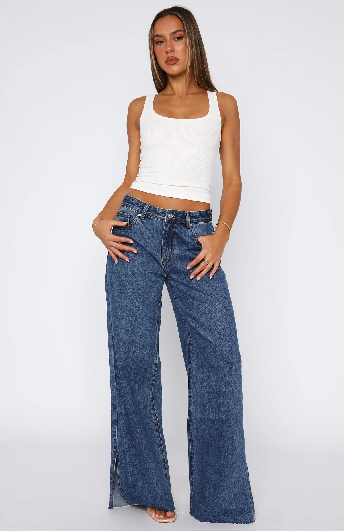 Comfy Classic High Quality Summer Mid Rise Wide Leg Jeans Admiral Blue