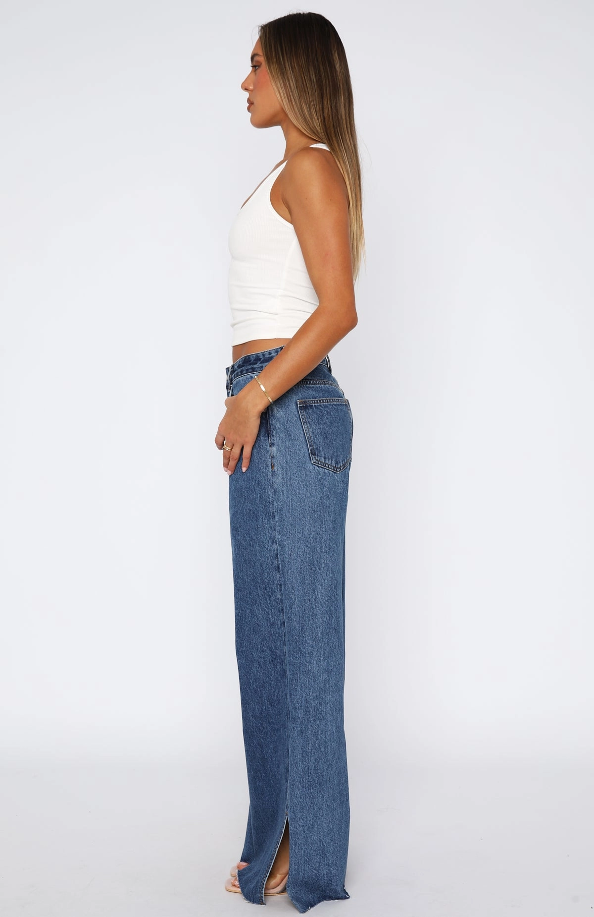 Comfy Waist Fit Summer Mid Rise Wide Leg Jeans Admiral Blue