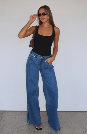 Day Wear Summer Mid Rise Wide Leg Jeans Admiral Blue