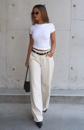 Summer Mid Rise Wide Leg Jeans Cream Relaxed Style Work Ready Outdoor Enthusiast Artist Vibe Comfy