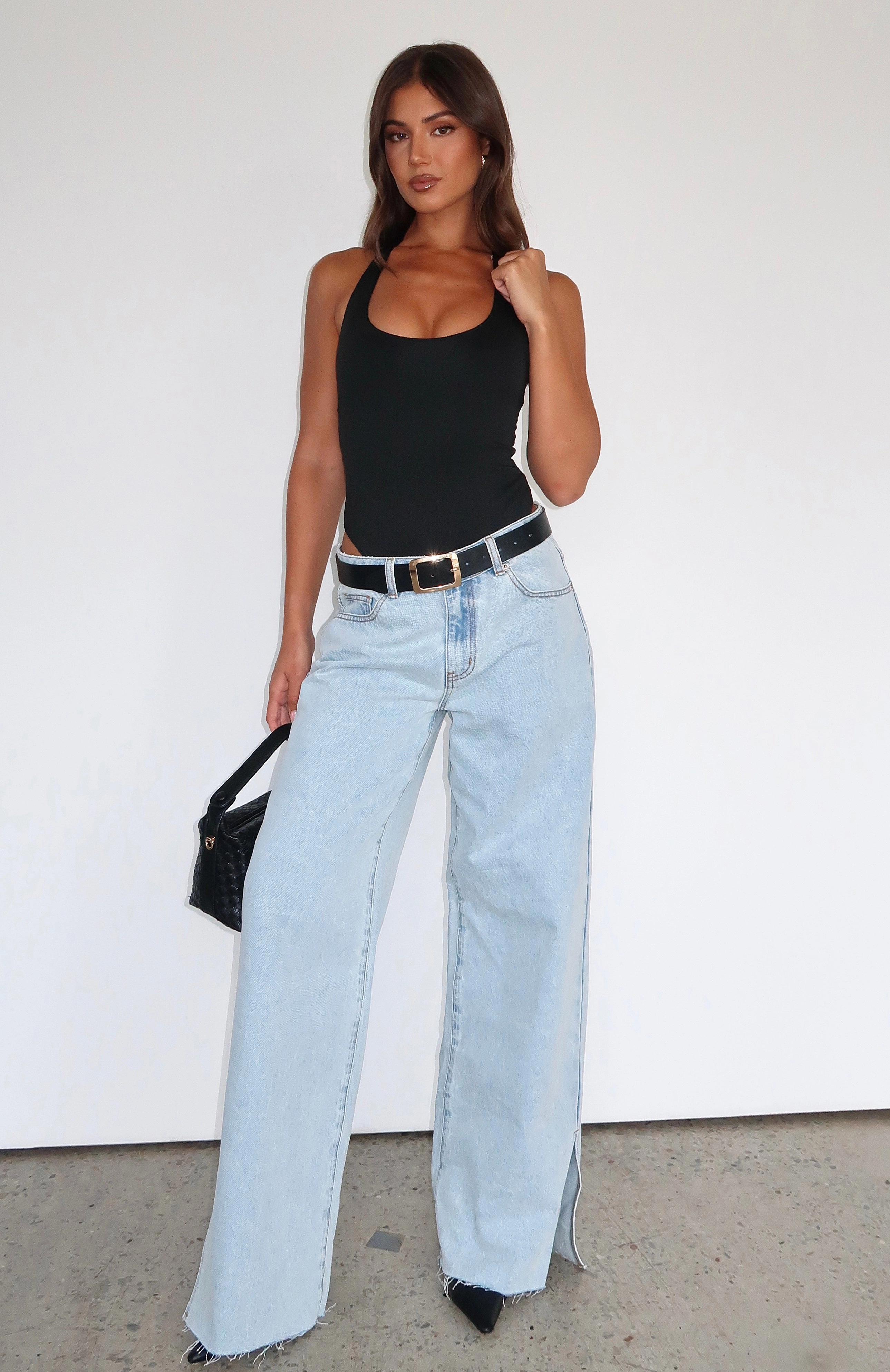 Utility Style Summer Mid Rise Wide Leg Jeans Glacier Blue