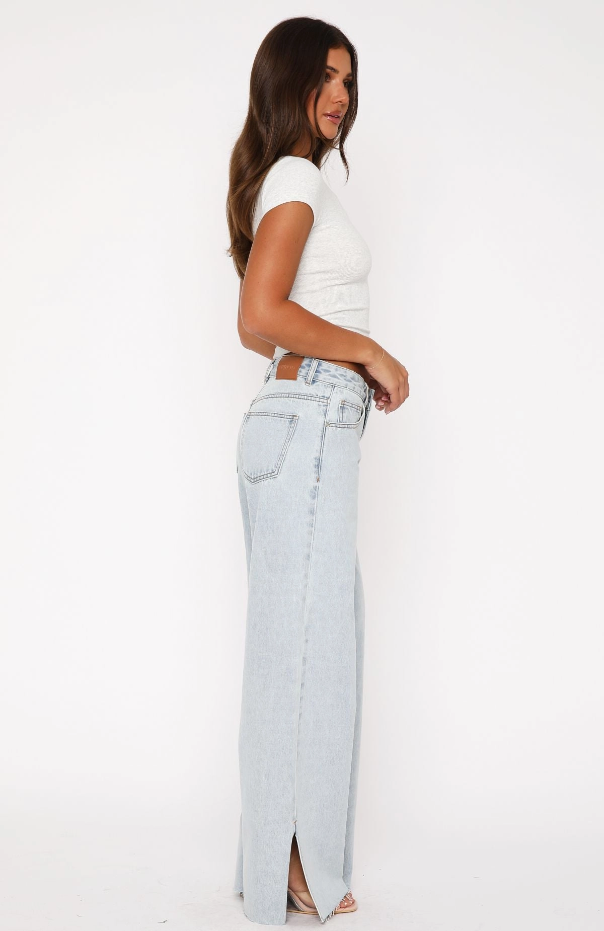 Acid Wash Effect Summer Mid Rise Wide Leg Jeans Glacier Blue