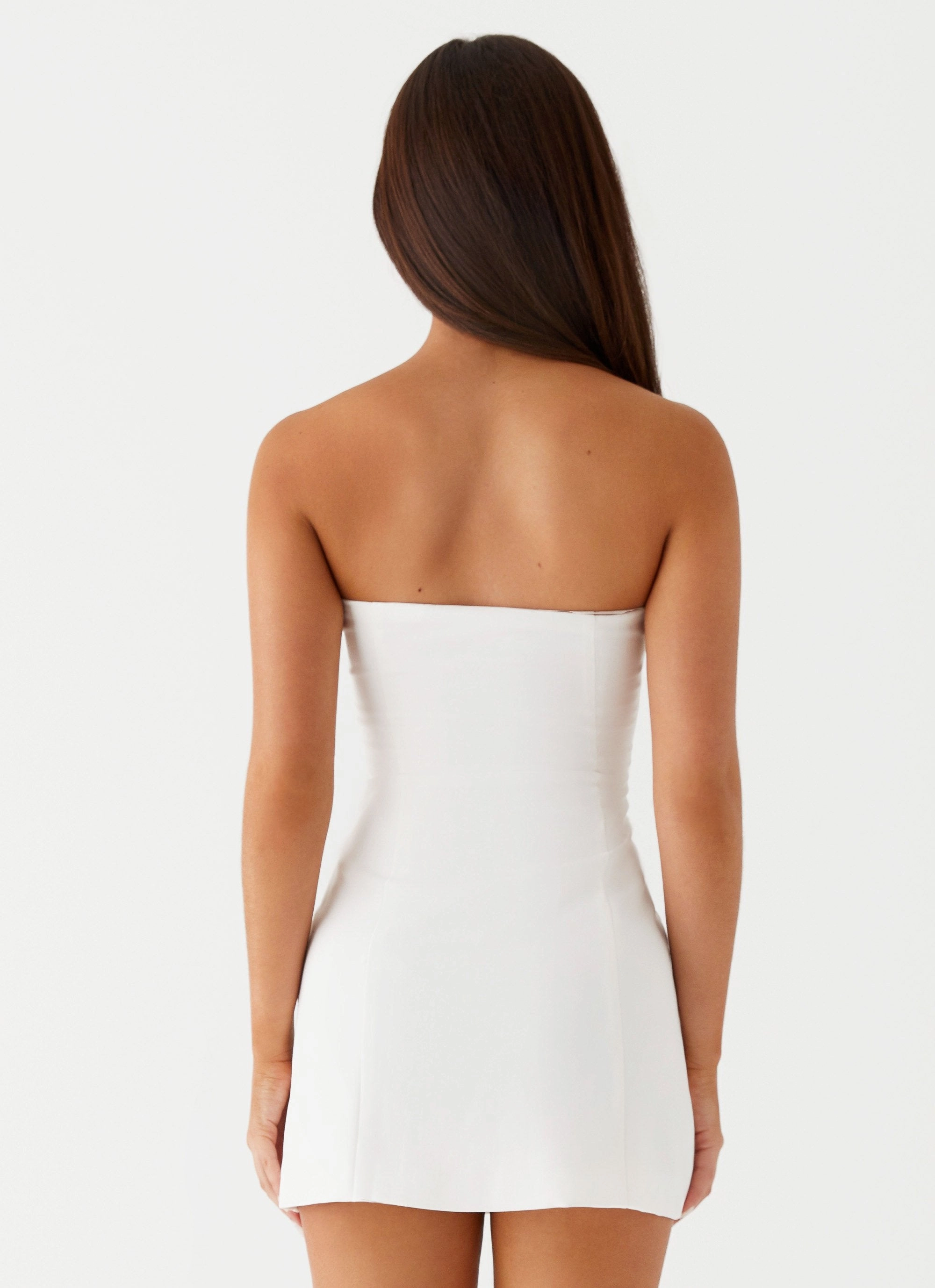 Shimmer-Finish Lounge Base Allora Strapless Mini Dress - White