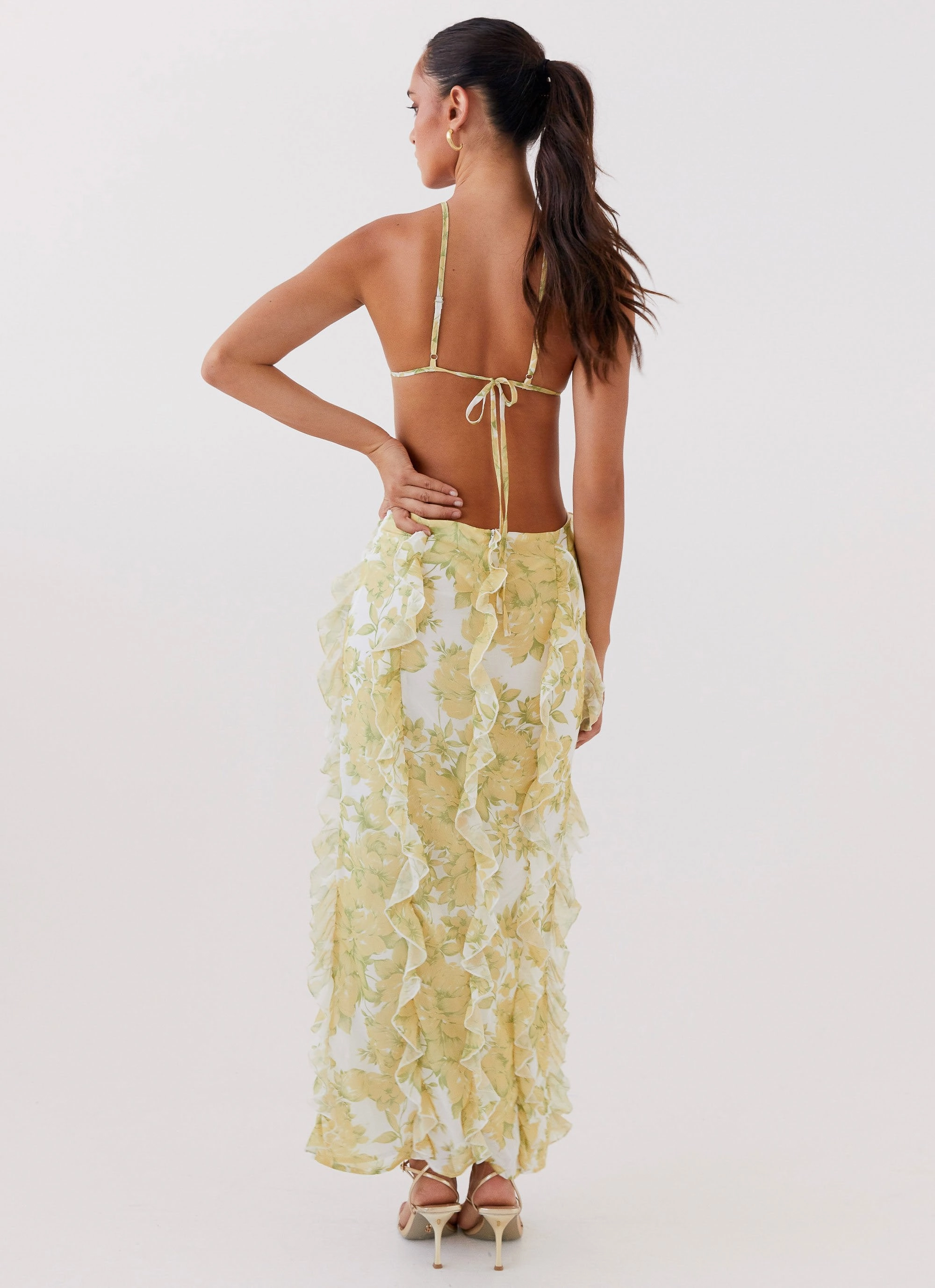 Fall Fashion Sunset Kisses Ruffle Maxi Dress - Daffodil