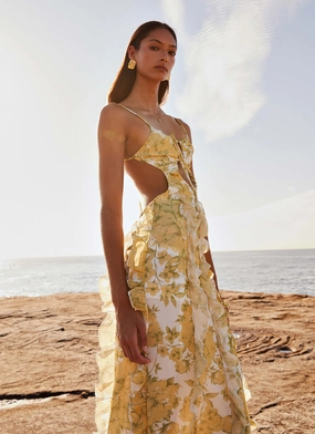 Glossy Detail Sunset Kisses Ruffle Maxi Dress - Daffodil