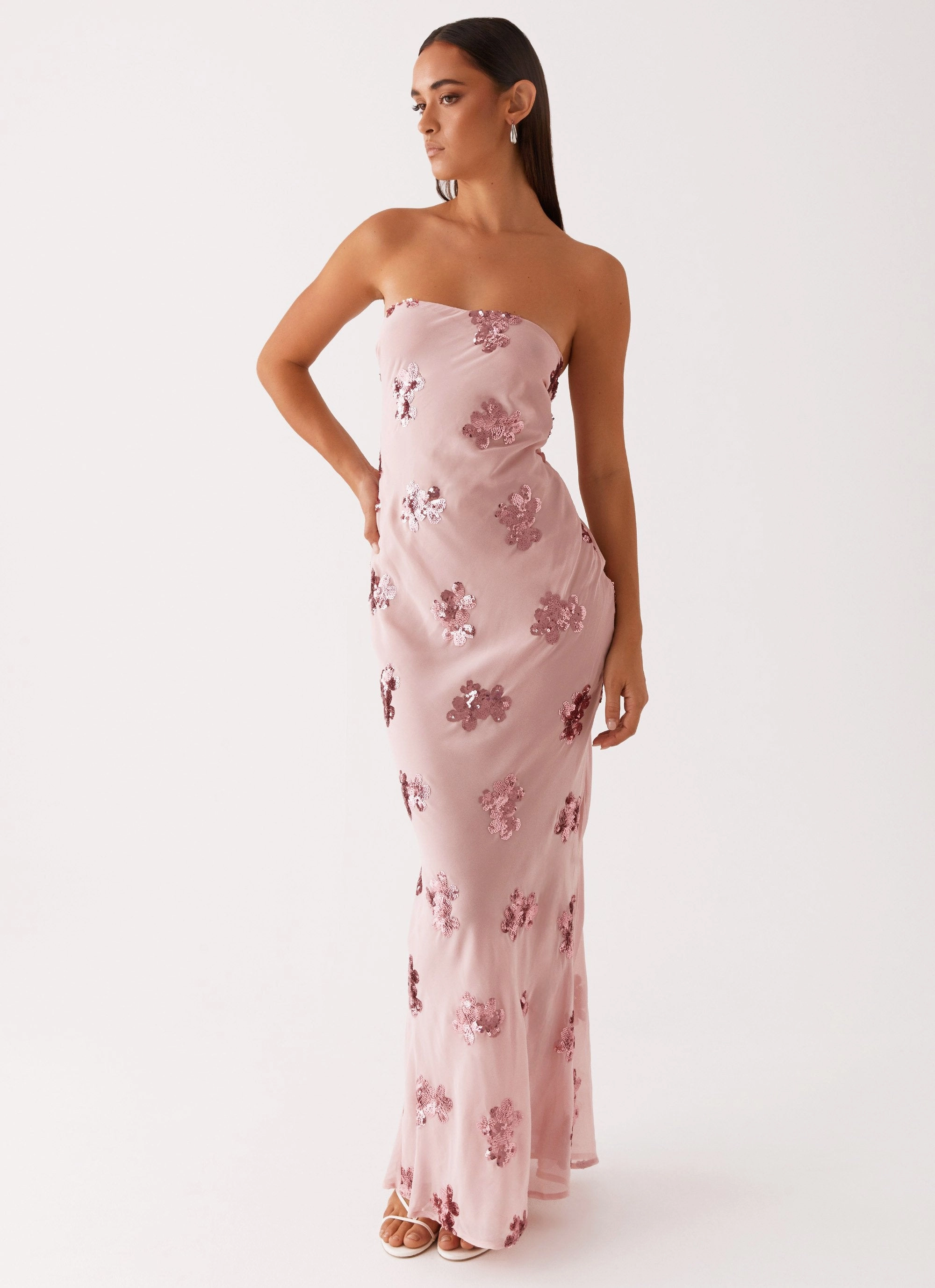 Trendy pick Shiny surface Sweet Escape Sequin Maxi Dress - Baby Pink