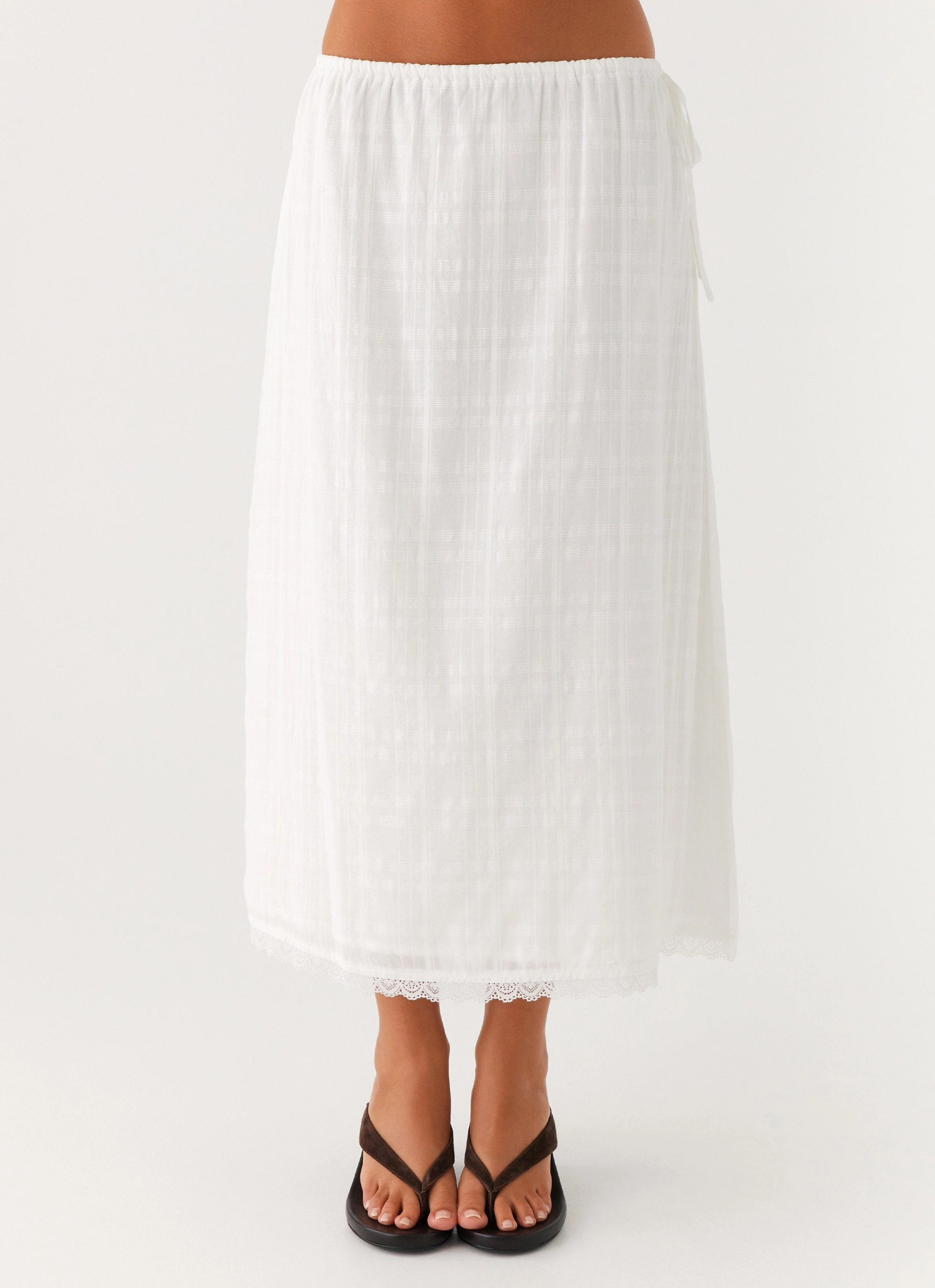 Sweet Lullaby Midi Skirt - White flared silhouette Soft Movement