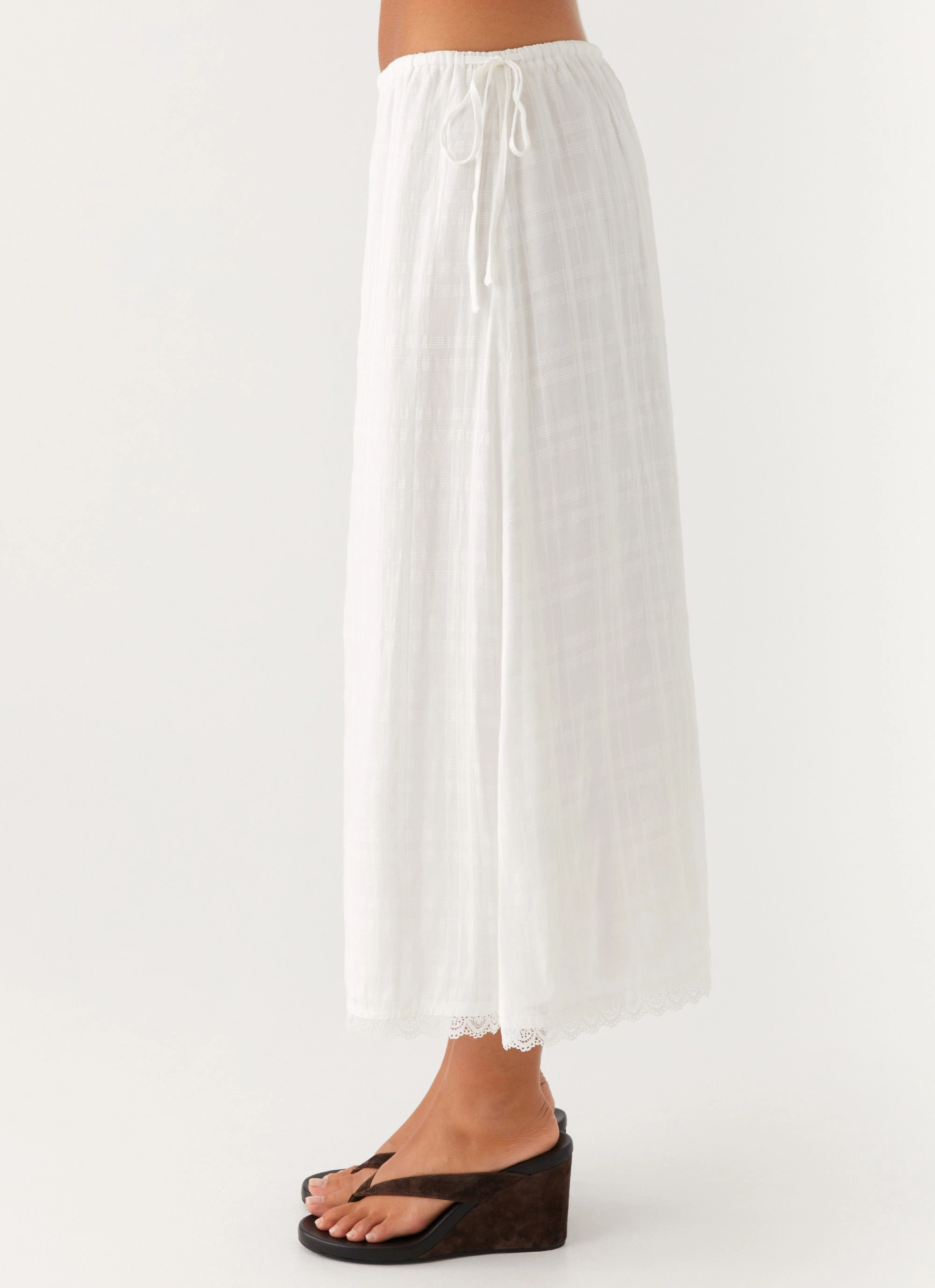 Sweet Lullaby Midi Skirt - White High Density Weave Tonal Look