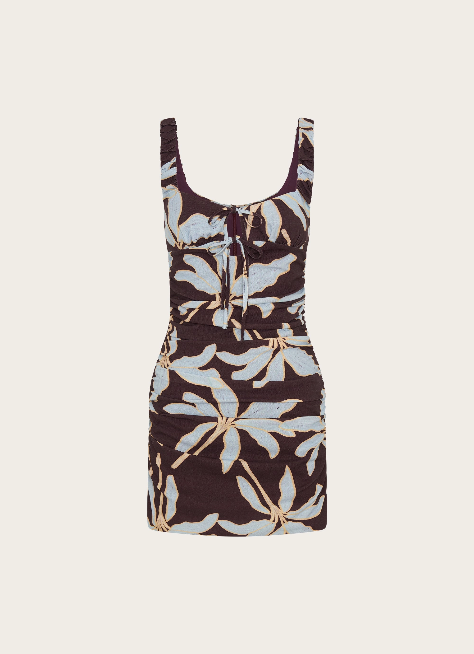 Festive Wear Invisible-Zip Sweet Melody Ruched Mini Dress - Opulent Brown