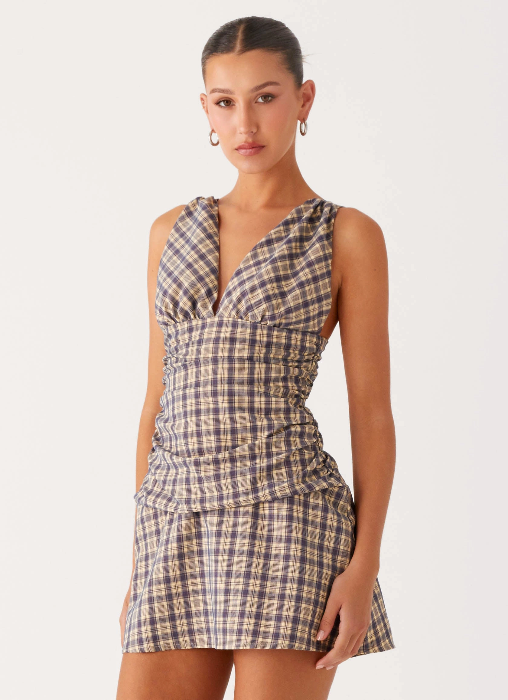 Tablo Drop Waist Mini Dress - Check Print Lightweight-Lining Must Have