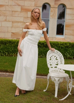 Countryside Off Shoulder Maxi Dress - Ivory Vibrant Layer