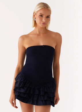 Lace Ease Simple Form Tamay Mini Dress - Navy
