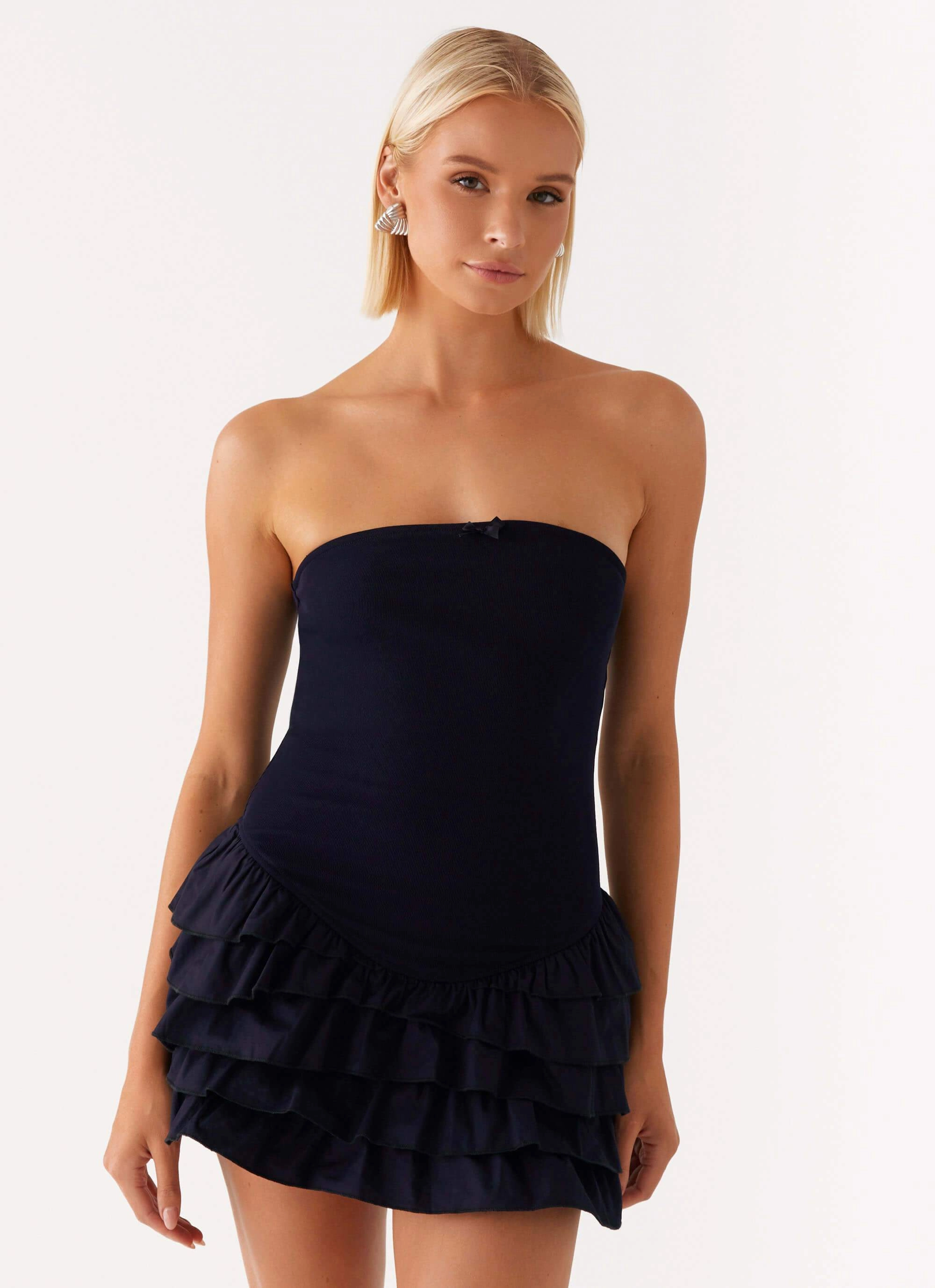 Lace Ease Simple Form Tamay Mini Dress - Navy