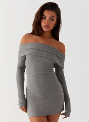 Soft and Light Layering Fit Tanzia Knit Mini Dress - Charcoal