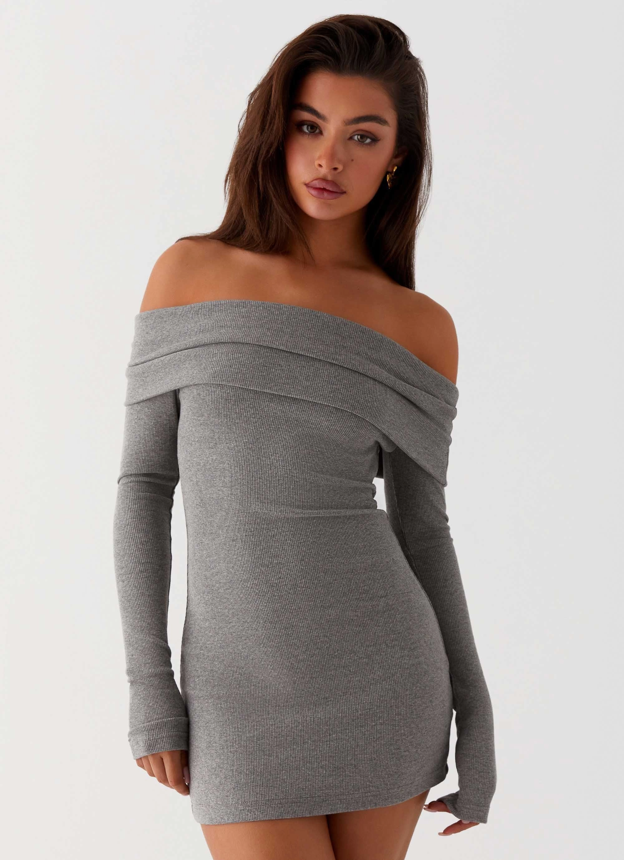 Soft and Light Layering Fit Tanzia Knit Mini Dress - Charcoal