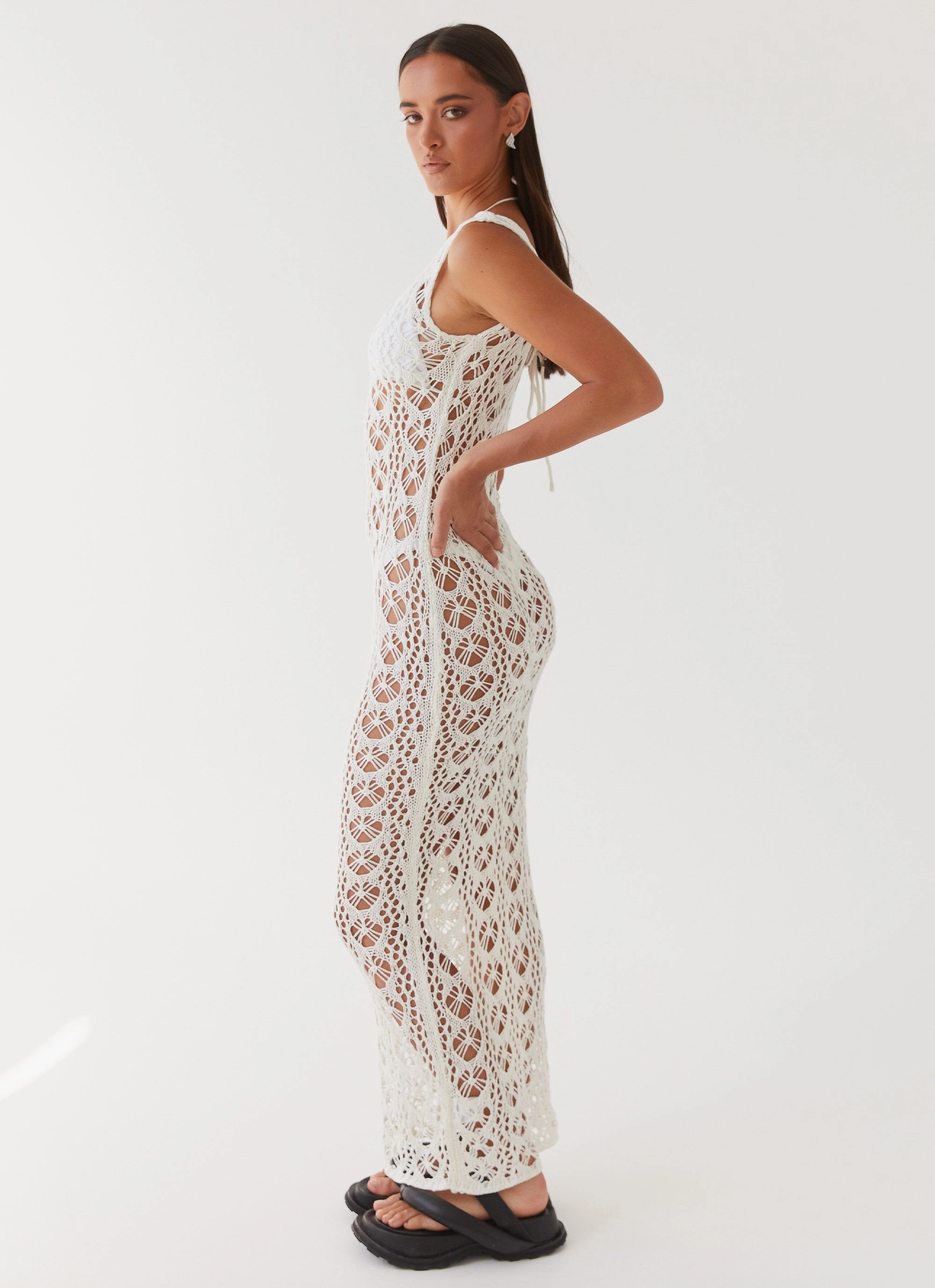 Edge Shape Autumn Look Tarlisa Crochet Maxi Dress - Cream