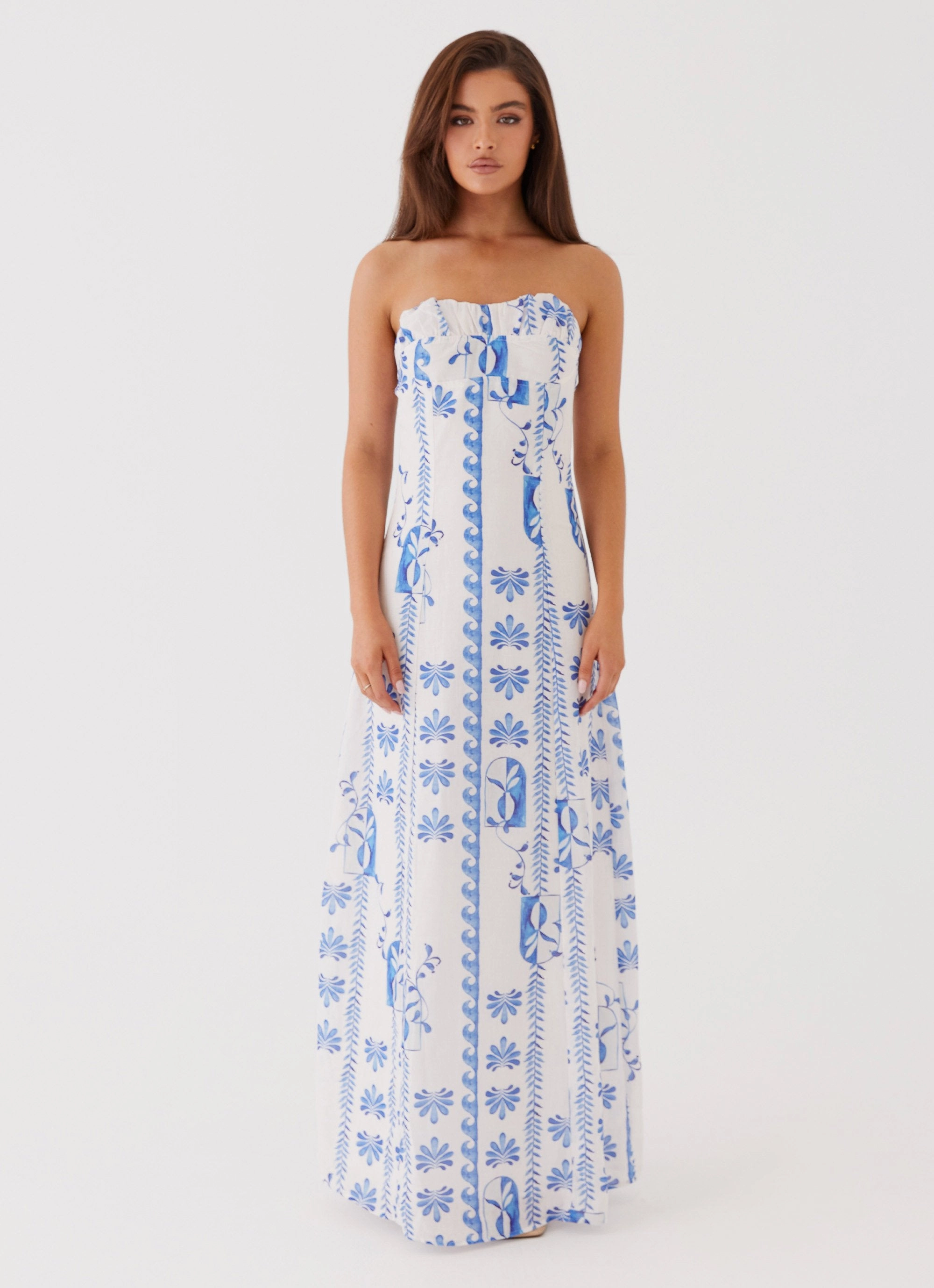 Tayla Linen Maxi Dress - Floral Wave Tulle-Overlay Beachwear