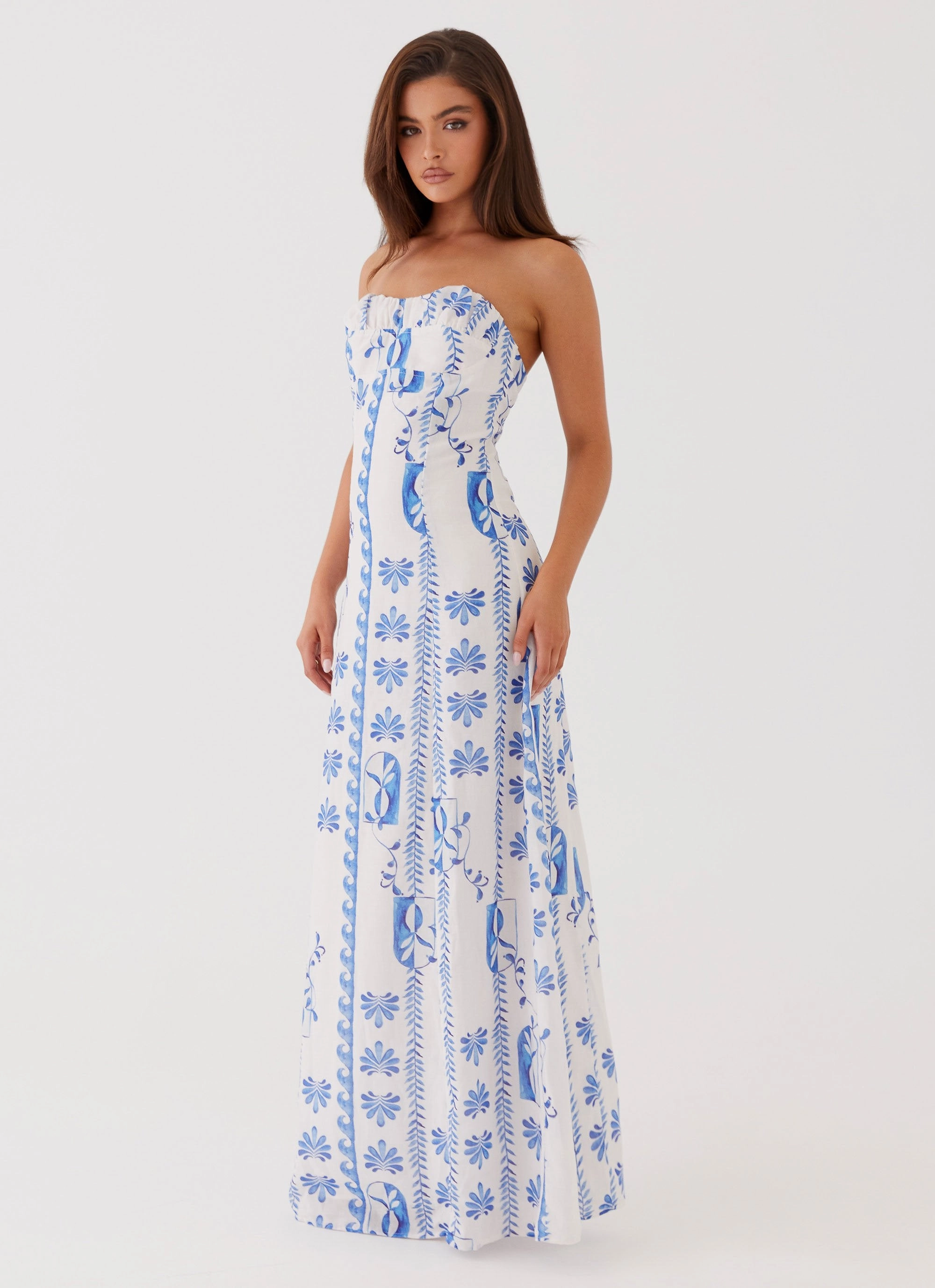 Subtle Lines Light Elegance Tayla Linen Maxi Dress - Floral Wave