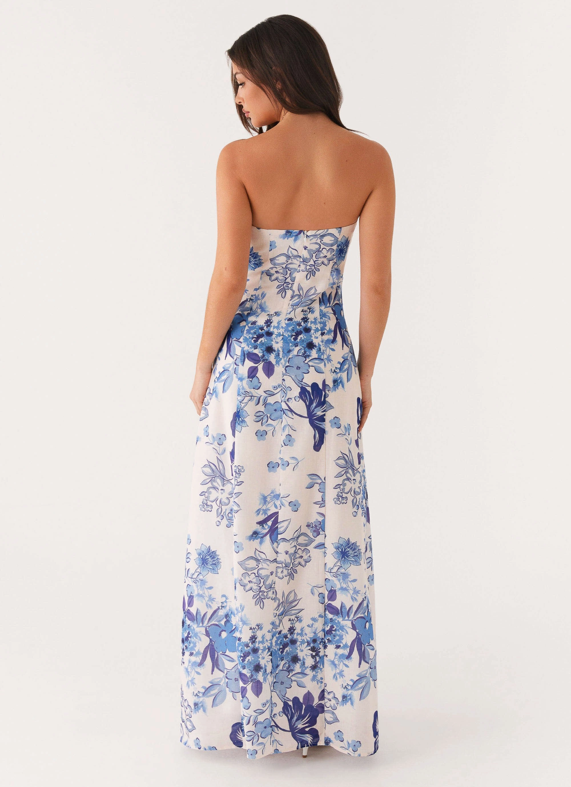 Elegant Outline Tayla Linen Maxi Dress - Serene Sky Floral