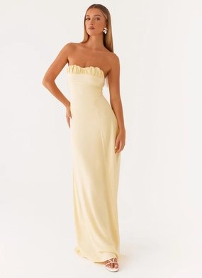 Tayla Linen Maxi Dress - Yellow Light Fabrication Tailored Elegance