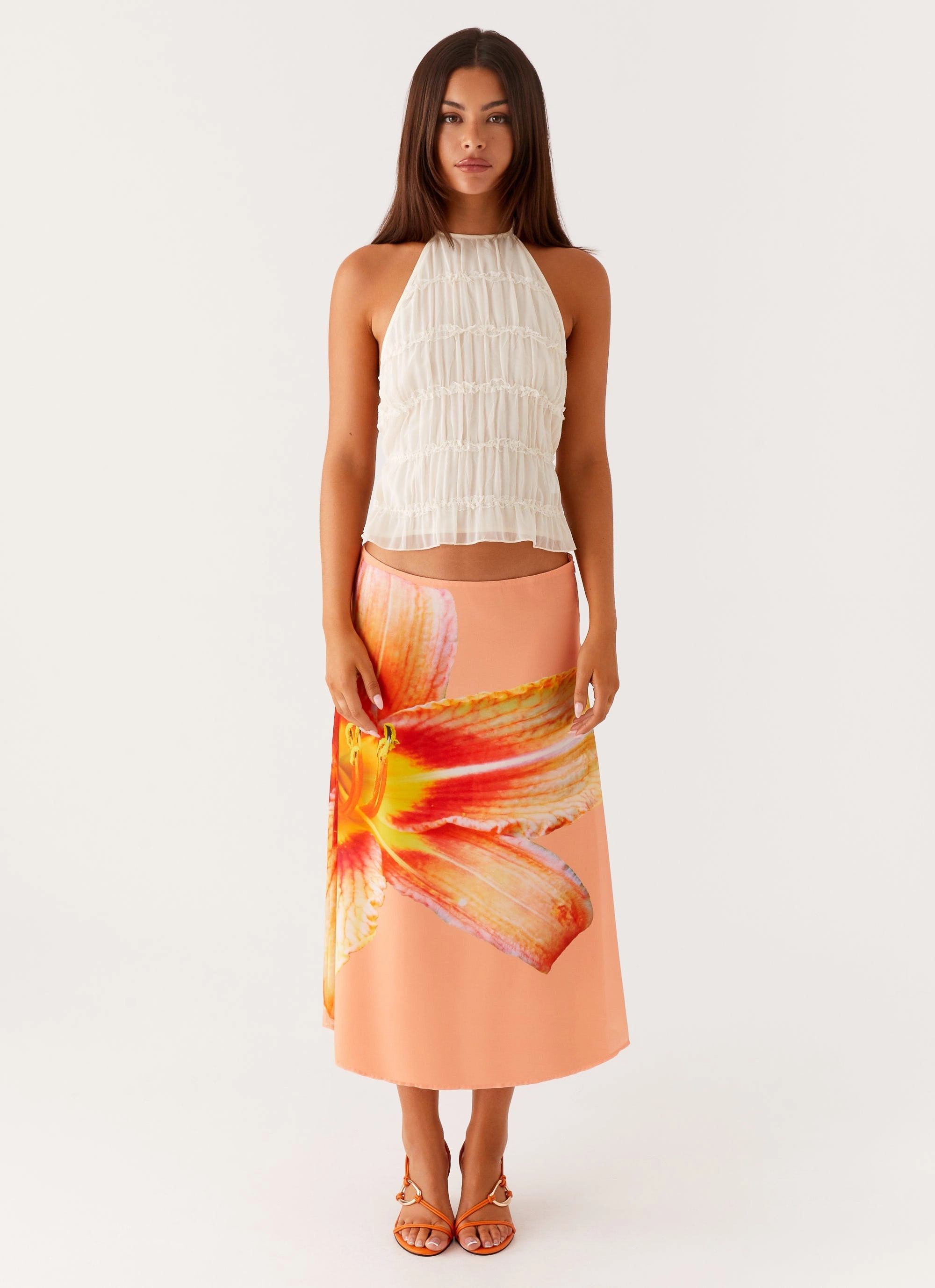 Summertime Midi Skirt - Orange Floral quick dry