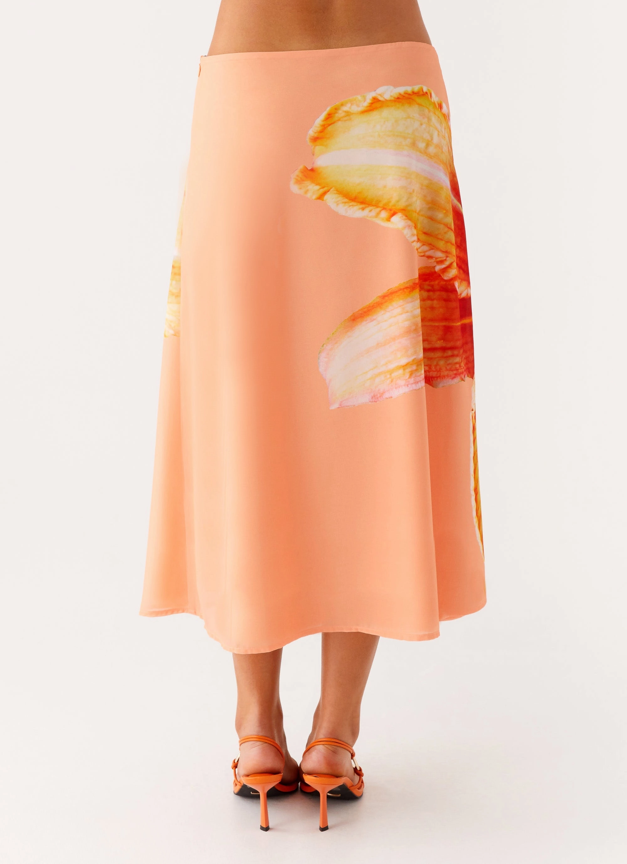 Sleek Appeal Summertime Midi Skirt - Orange Floral