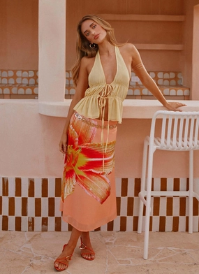 Summertime Midi Skirt - Orange Floral Fade Resistant Cloth Season To Season