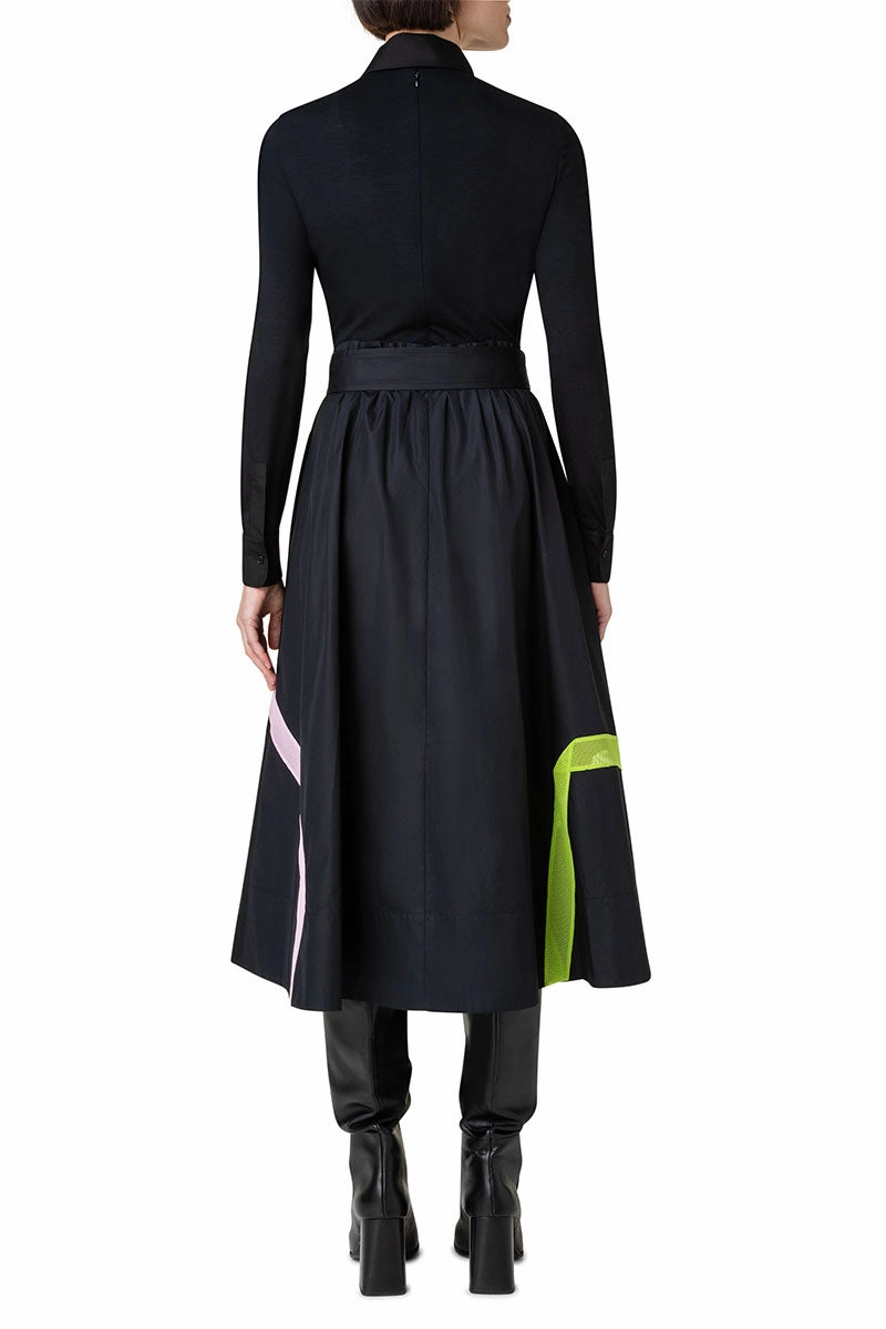 Satin Glow Natural Style Techno Mesh Tape Intarsia Dress