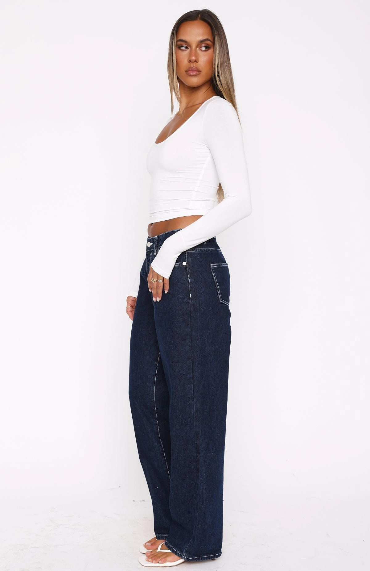 Everyday Basic Bring The Style Low Rise Wide Leg Jeans Dark Indigo