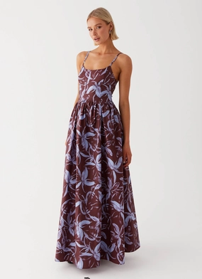 Layering Piece Tesoro Maxi Dress - Brown Purple Floral
