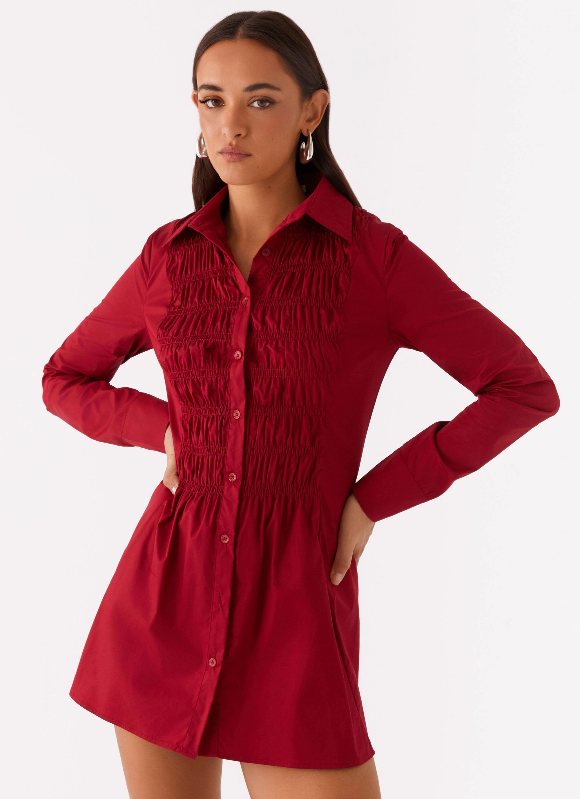 Tessie Shirred Shirt Dress - Rhubarb Subtle Finish