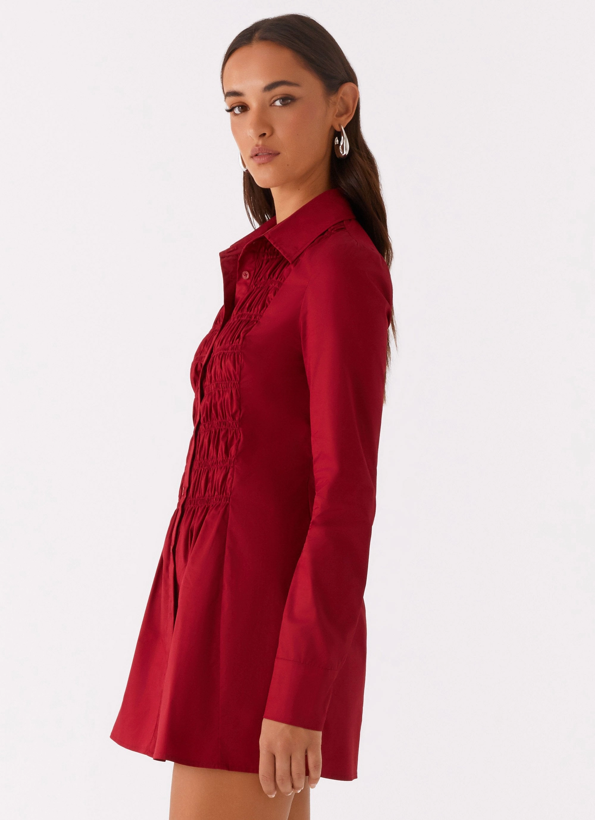 Tessie Shirred Shirt Dress - Rhubarb Simple Shape
