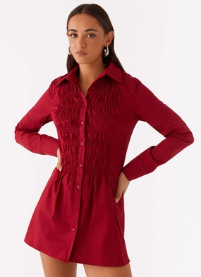 Tessie Shirred Shirt Dress - Rhubarb Subtle Finish