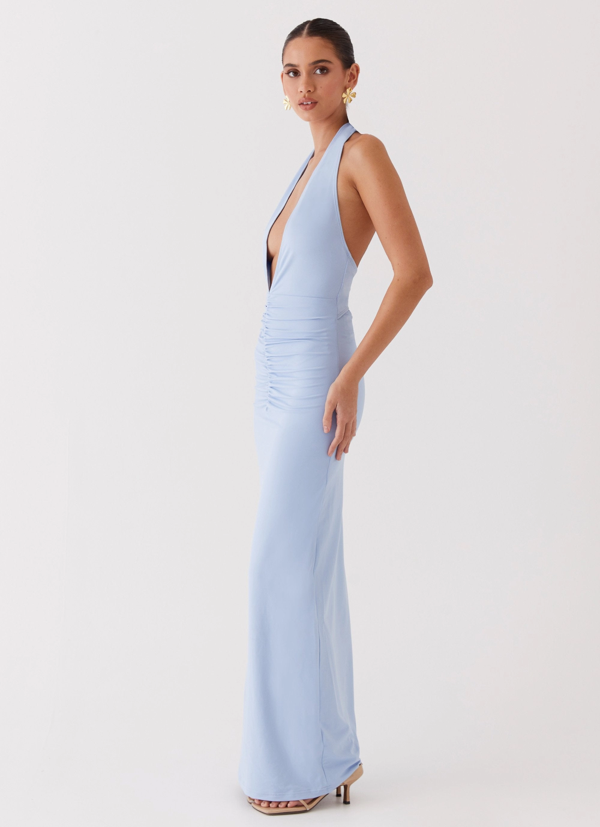 knee-length Whisked Away Halterneck Maxi Dress - Blue