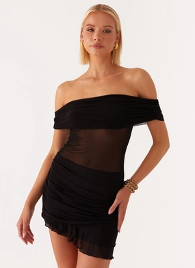 Nelly Off Shoulder Mini Dress - Black Casual Pick