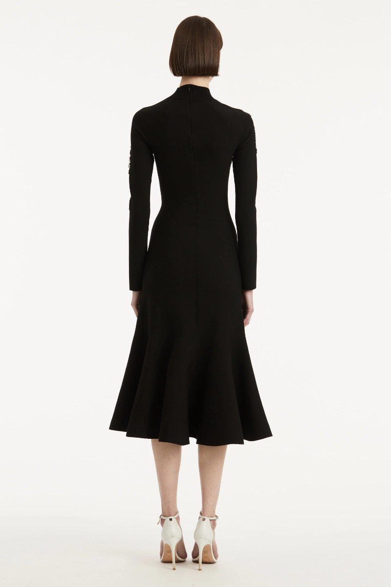 Textured Look Fern Embroidered Trumpet Dress