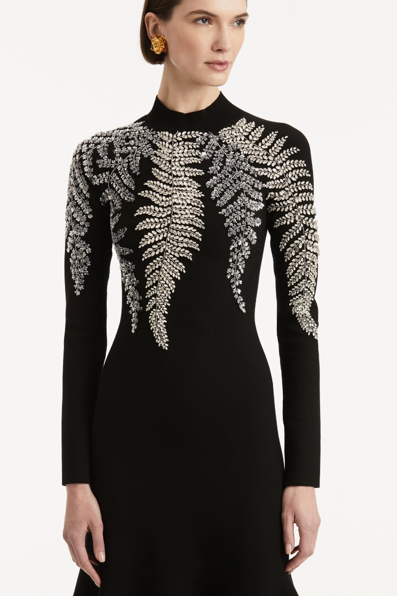 Fern Embroidered Trumpet Dress Cozy Comfort