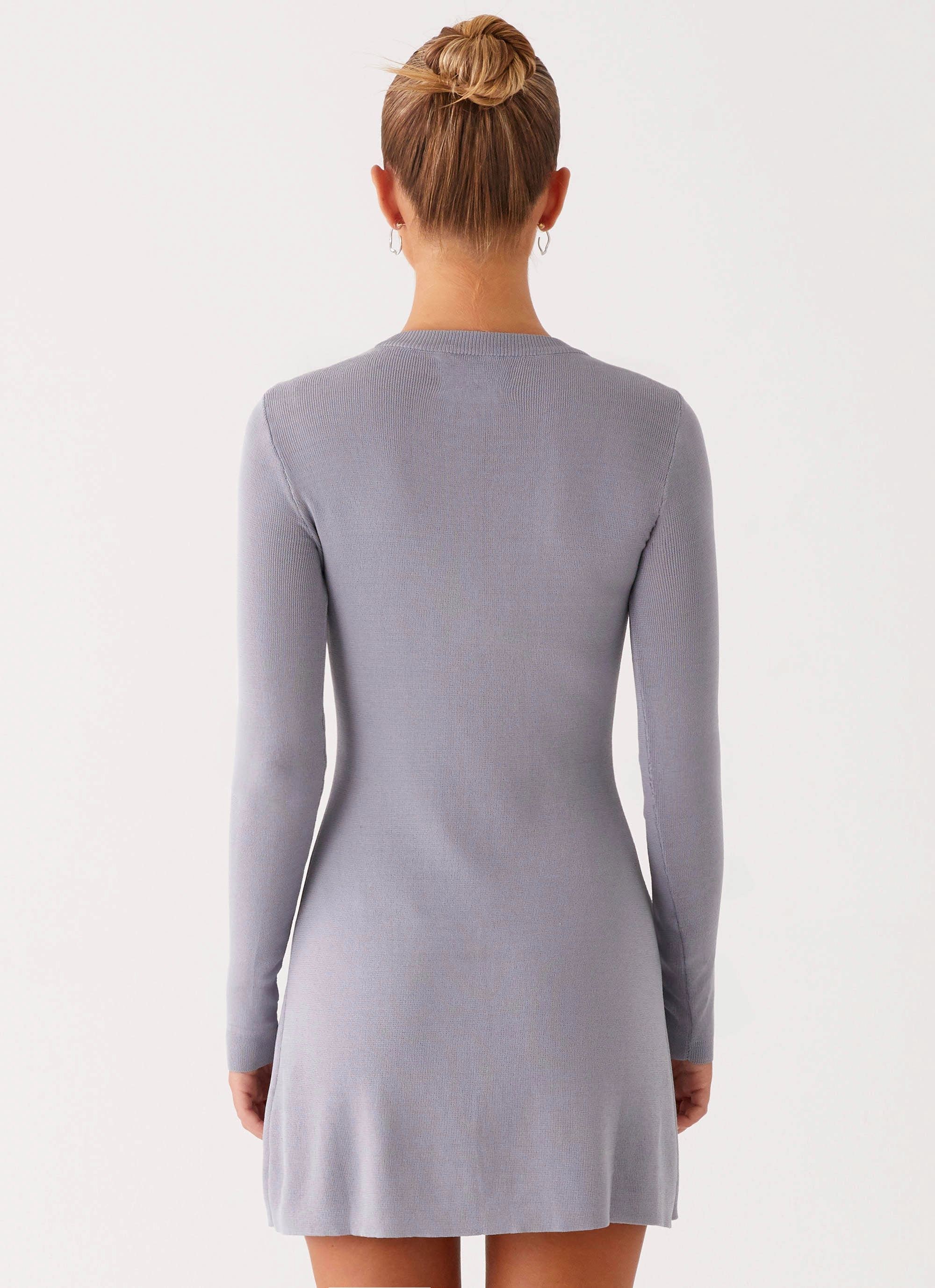 Not One Time Long Sleeve Knit Mini Dress - Grey Seasonal Must-Have